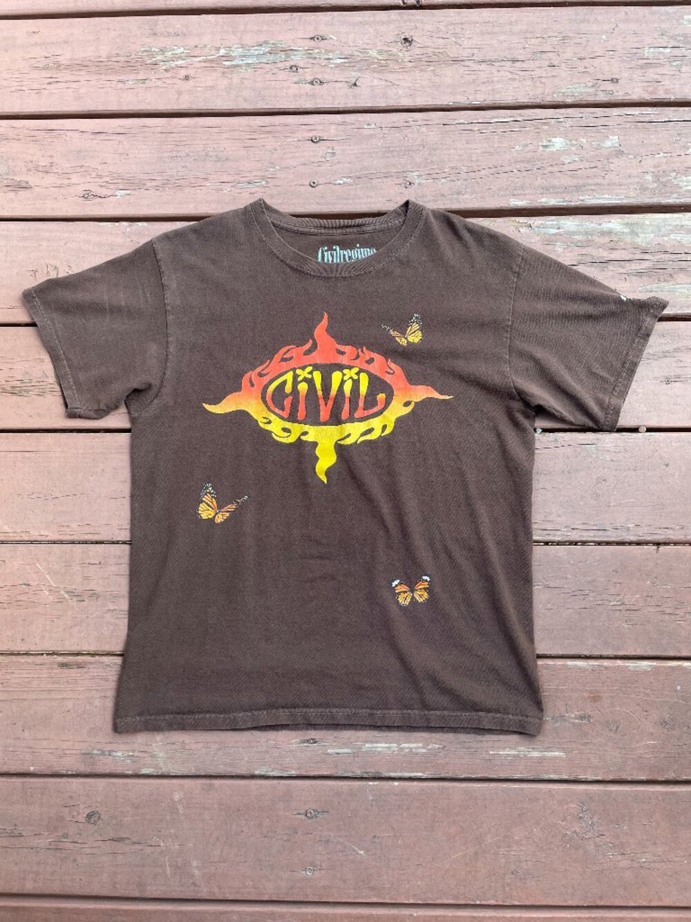 Civil Regime Monarch Butterfly Brown Tee - Size M